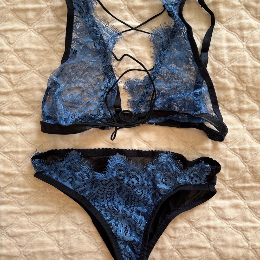 Cornflower Blue Lace Up Intimate Set